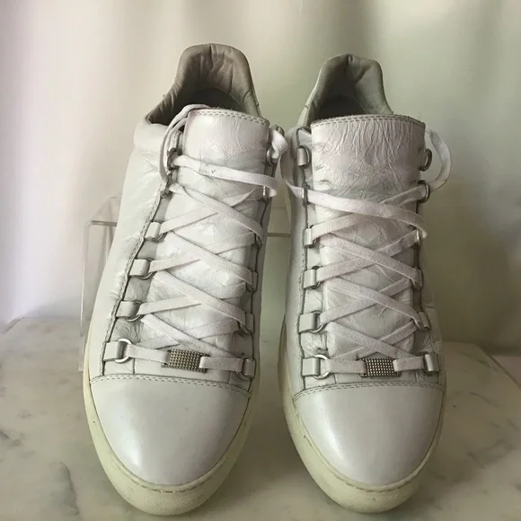 Balenciaga white arena crinkled leather sneakers discount